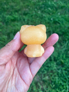 Yellow Calcite (Large) Hello Kitty Crystal Carving