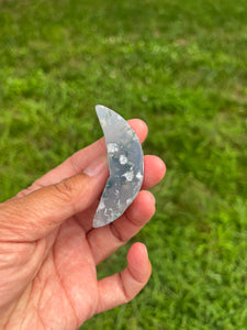 Moss Agate - Crescent Moon - Crystal Carving (A)