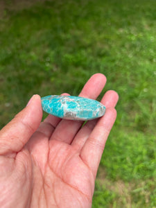 Amazonite with Smoky Quartz - Moon - Shaped Crystal Carving